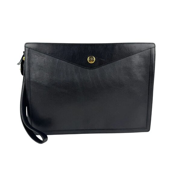 Christian Dior Clutch Bag Black Leather/Goldtone - Picture 1 of 13